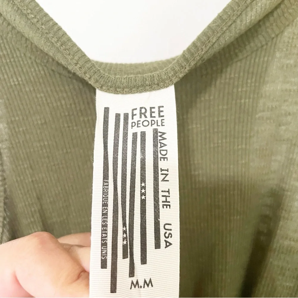 Free People Olive Green Ribbed Knot Tank Top